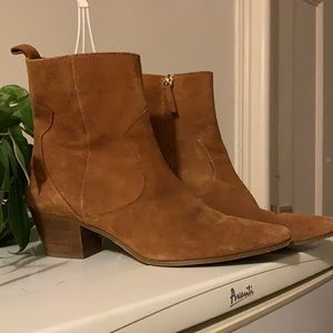 suede camel colored zara cowboy booties